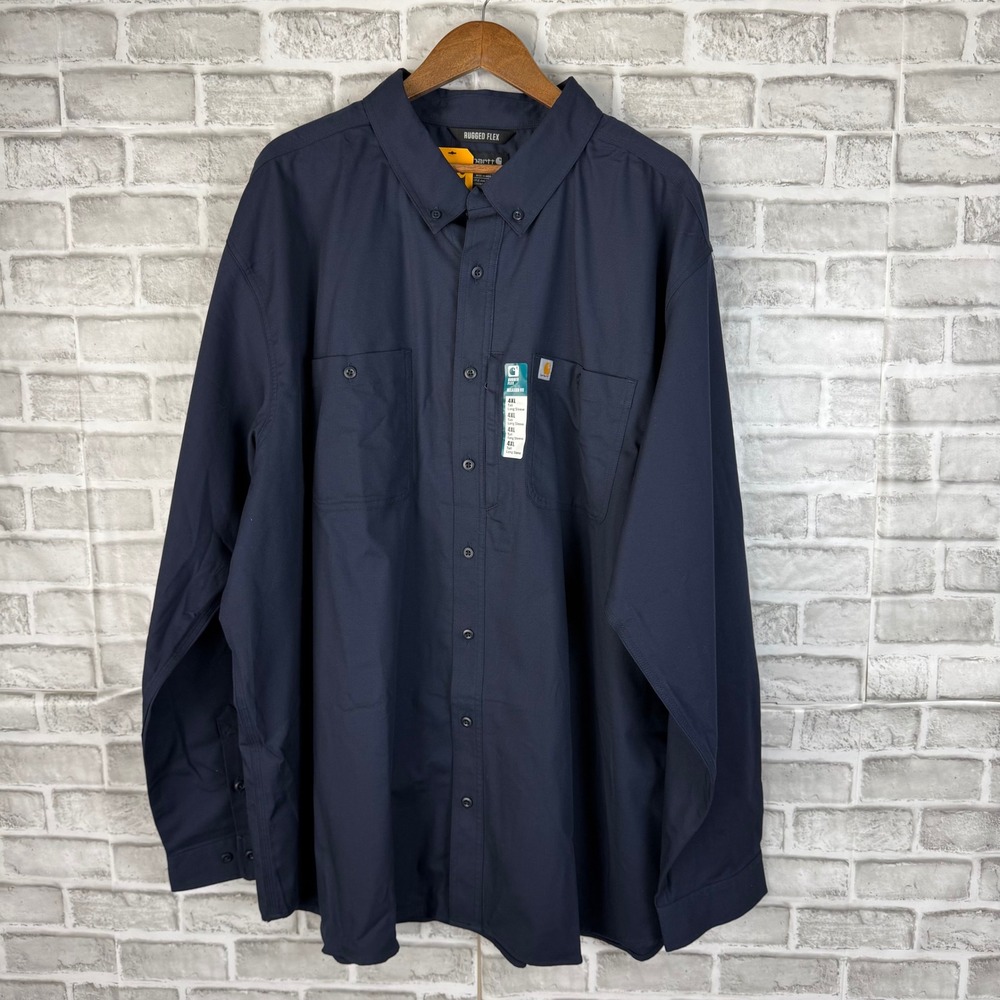 Carhartt Mens 4XL Tall Navy Rugged Professional Relaxed Fit Work Shirt TW2538-M